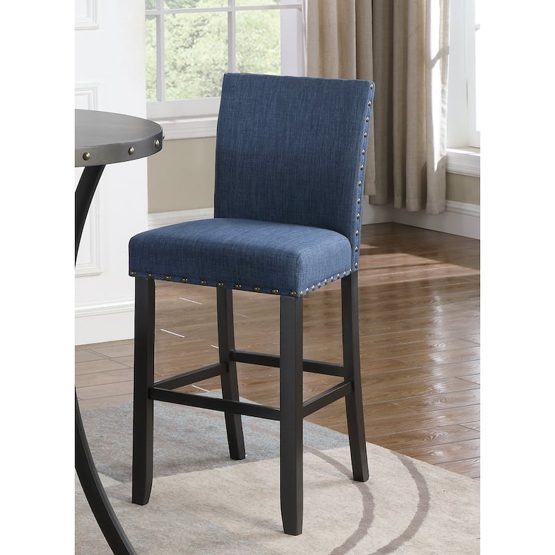 Counter Height Bar Stools Set of 2, Linen Fabric Upholstered Bar Stool, Dining Chairs with Nailhead Trim & Solid Wood Legs - Blue
