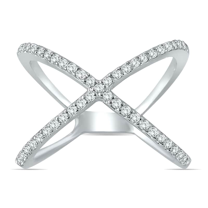 Marquee 10k White Gold 1/2CT Diamond Criss Cross X Ring