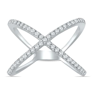 Marquee 10k White Gold 1/2CT Diamond Criss Cross X Ring