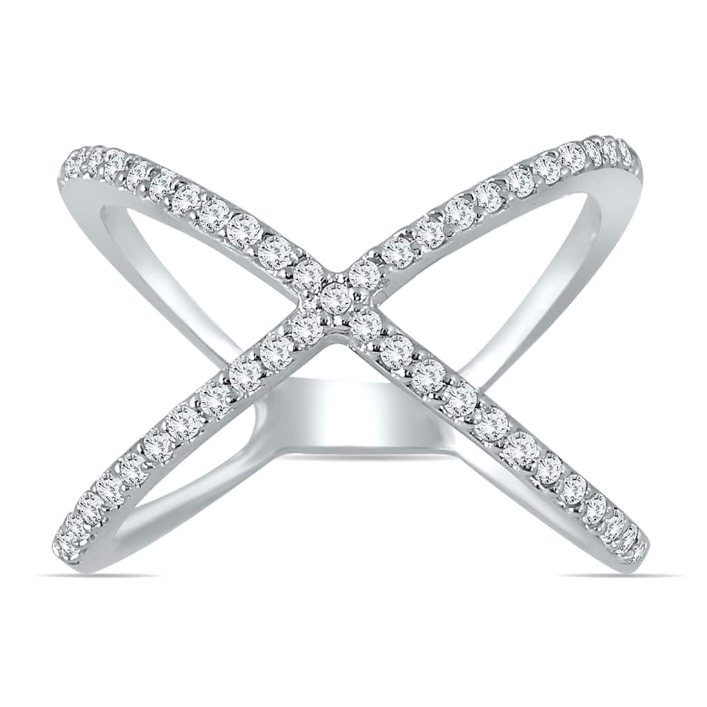 Marquee 10k White Gold 1/2CT Diamond Criss Cross X Ring