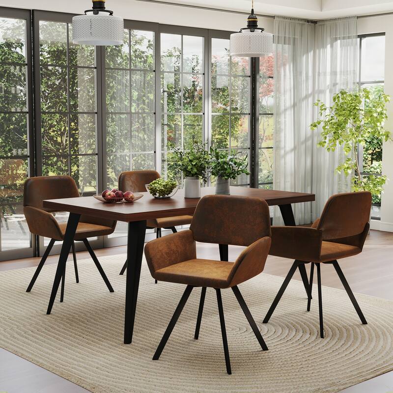 Homy Casa 5-Piece Dining Set with Rectangular Table and Upholstered Swivel Armchairs