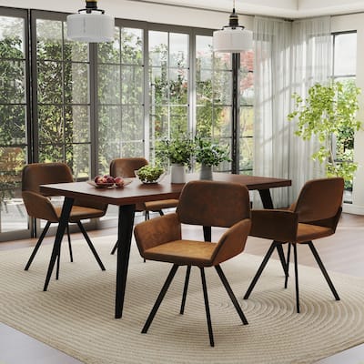 Homy Casa 5-Piece Dining Set with Rectangular Table and Upholstered Swivel Armchairs