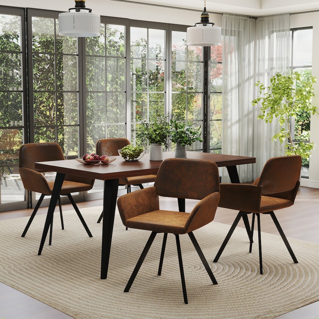 Homy Casa 5-Piece Dining Set with Rectangular Table and Upholstered Swivel Armchairs