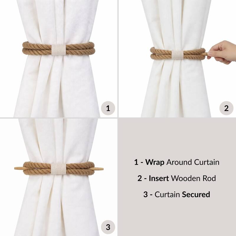 Twisted Curtain Tiebacks with Wooden Stick 9.5 in