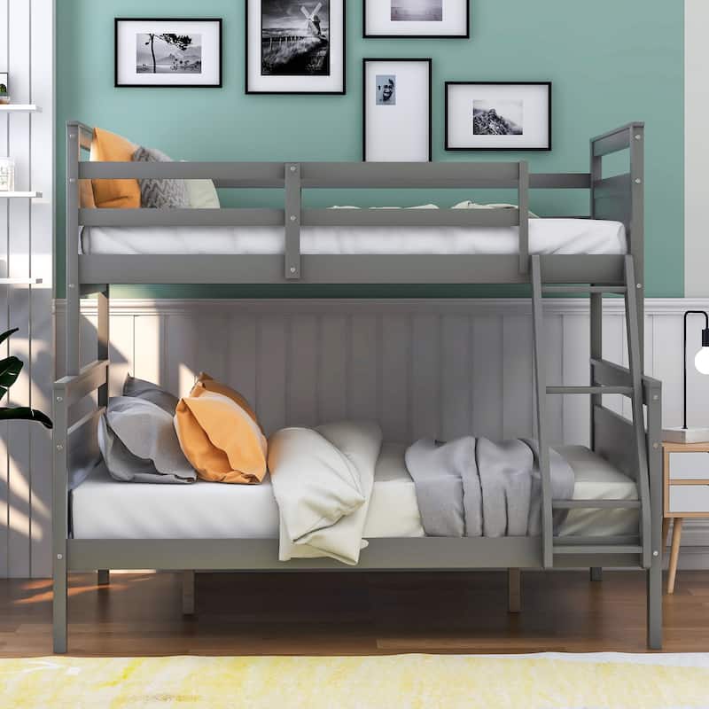 Twin over Full Bunk Bed with ladder, Safety Guardrail, Perfect for Bedroom - Grey