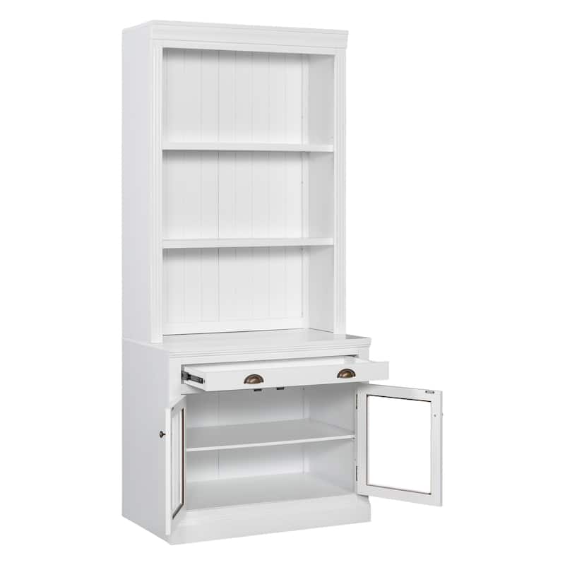 83.4" Modern Bookshelf Suite with LED Lights, Glass Doors, Drawers & Open Shelves, 2-Piece Storage Bookcase Set for Home Office
