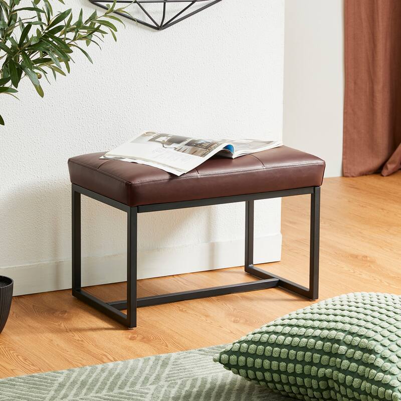 Glitzhome Set of 2 24"W Modern PU Leather Button-tufted Ottoman Foot stool