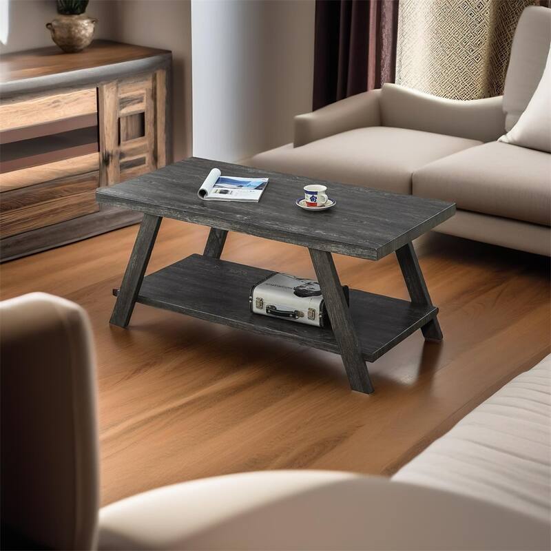 Athens Contemporary Replicated Wood Shelf Coffee Table - Charcoal
