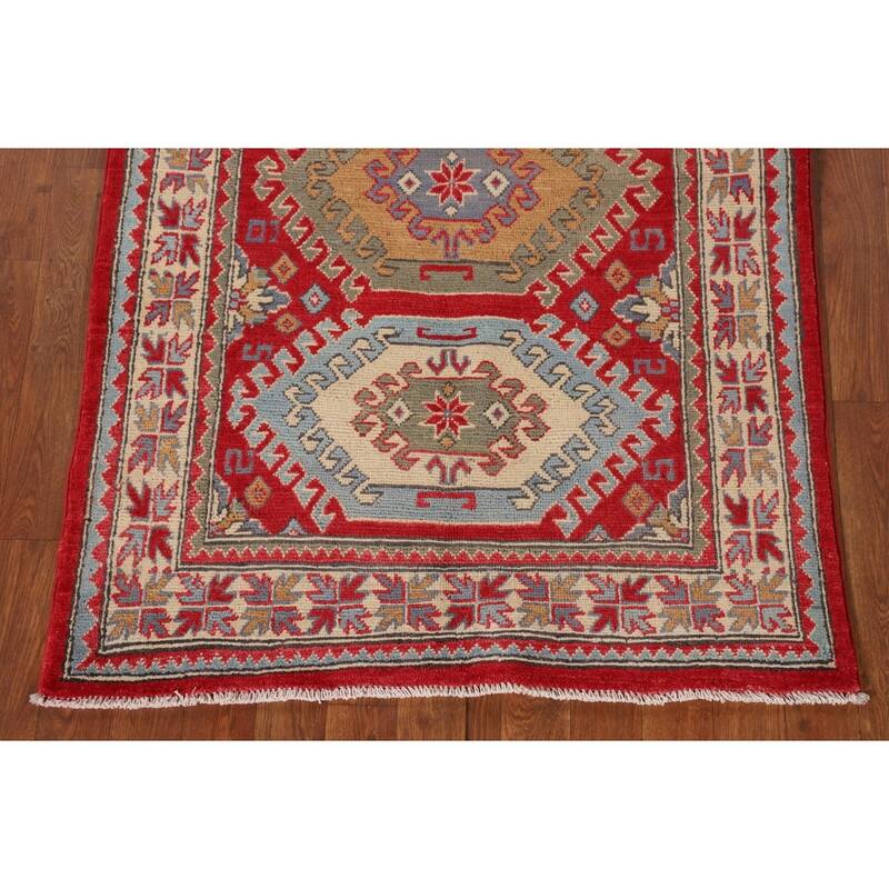 Traditional Kazak Oriental Accent Rug Handmade Red Wool Carpet - 3'2"x 5'1"