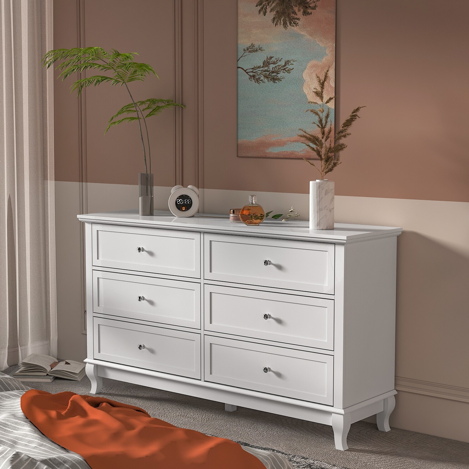 Dresser for Bedroom with Deep Drawers Wooden 6 Drawer Double-image