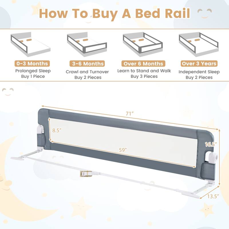 Gymax 71'' Toddler Foldable Bed Rail w/ Adjustable Safety Strap