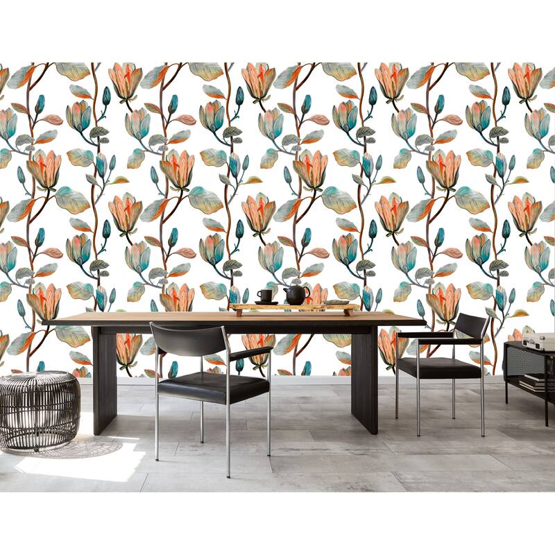 Watercolor Magnolia Flower Peel and Stick Wallpaper - 24'' W x 10' L