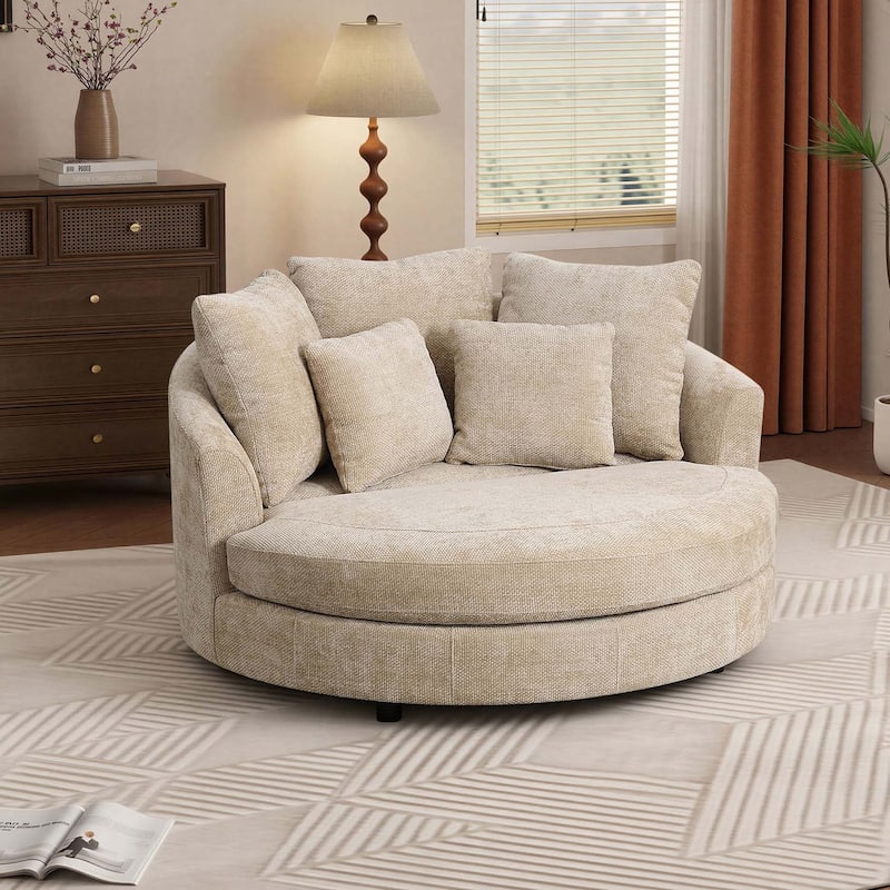 59.8''W Modern Oversized Sofa Chair, Round Accent Barrel Chair With 5 Pillows - Chair/Wheat/Chenille