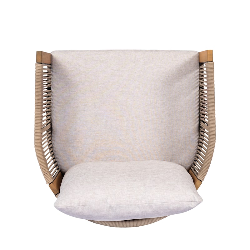 Christopher Knight Home - Faye 5-Piece Outdoor Acacia Wood Swivel Dining Set with Rope Cushioned Chairs & Curved-Leg Round Table