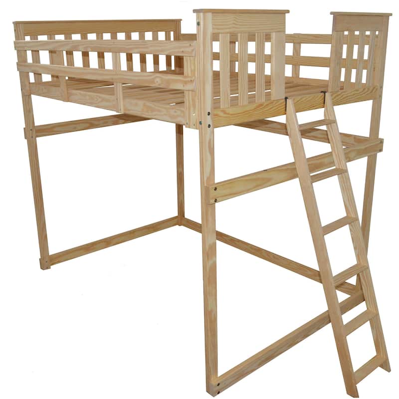 Pine Full Mission Loft Bed with End Ladder - Unfinished