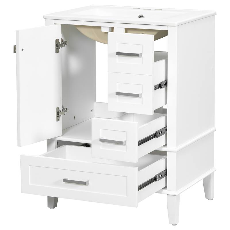 Freestanding Bathroom Vanity Cabinet with Ceramic Sink & 3 Drawers