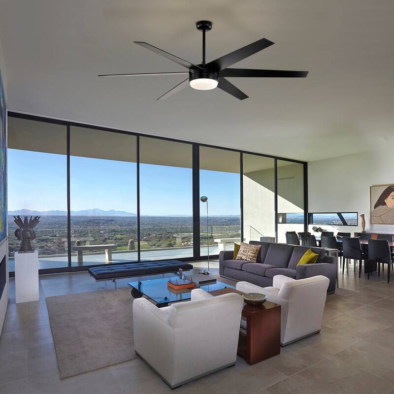 72-in Matte Black 6 Speed Ceiling Fan with LED Light and Remote Control
