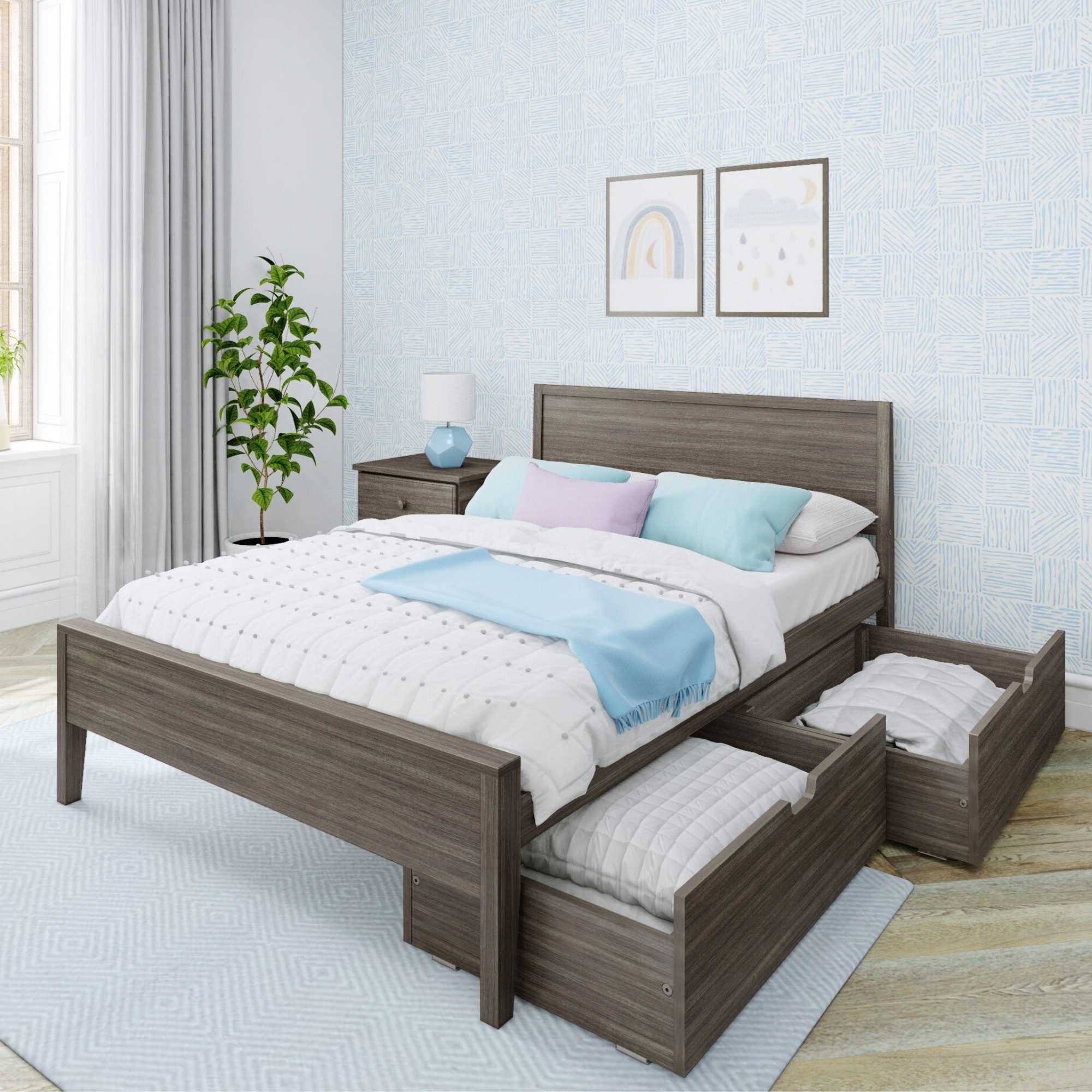 Max & Lily - Full Size Platform Bed - Storage - Grey