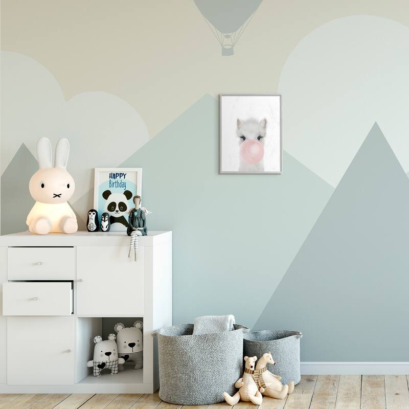 Stupell Baby Woodland with Pink Bubble Gum Framed Giclee Art Design By Leah Straatsma