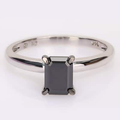 Miadora 1ct TDW Emerald-cut Black Diamond Solitaire Engagement Ring in 14k White Gold