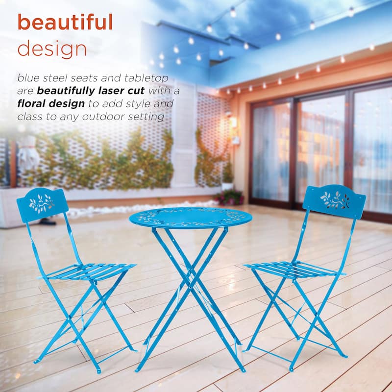 Alpine Corporation Indoor/Outdoor 3-Piece Bistro Set Folding Table and Chairs Patio Seating