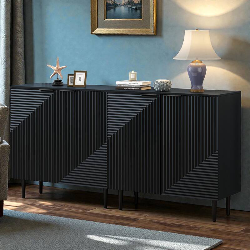 Set of 2 Modern Side Cabinets with Adjustable Shelves, Geometric Door Storage Cabinets for TV Stand