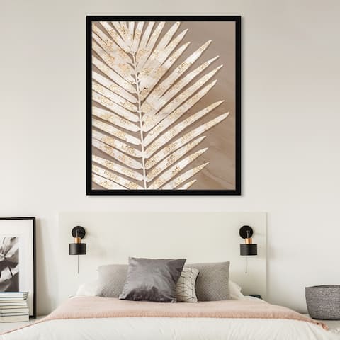 Oliver Gal 'Fashion Leaves Taupe III' Floral and Botanical Wall Art Framed Print Botanicals - Gold, Brown