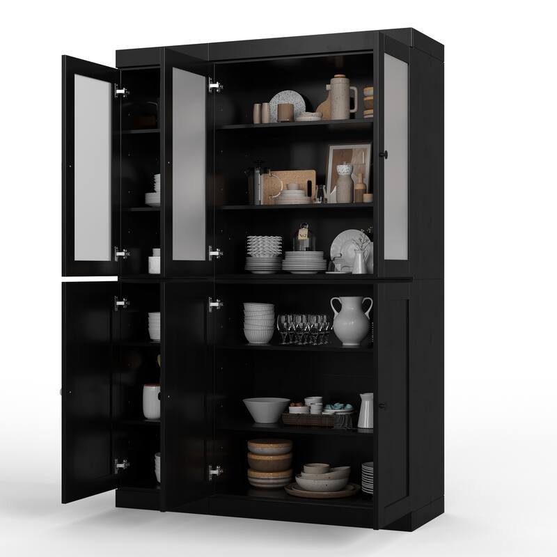 Palace Imports 100% Solid Wood 48.5" Pantry Cabinet with Frosted Glass, Shaker Doors and Adjustable Shelves