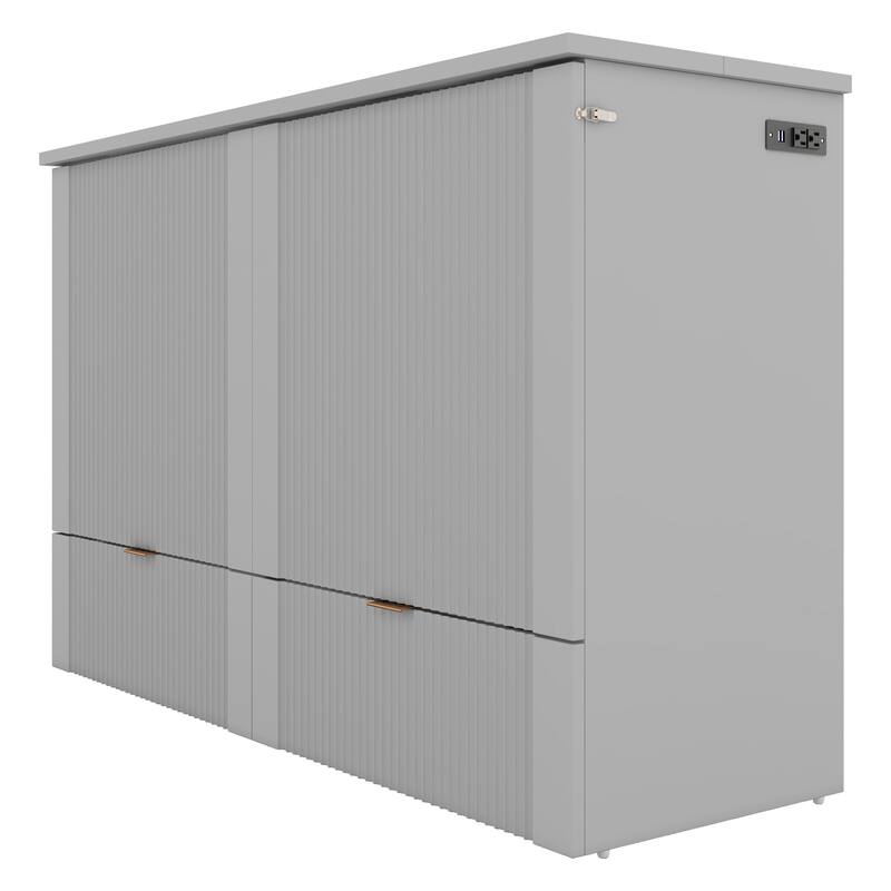 Full Size Murphy Bed with Pulley Design, Drawer, and USB