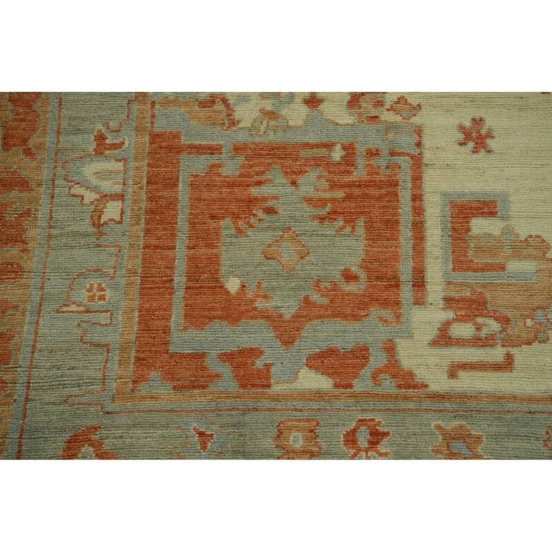Vegetable Dye Wool Oushak Turkish Area Rug, Medallion Geometric Carpet - 9' 6'' X 8' 3''