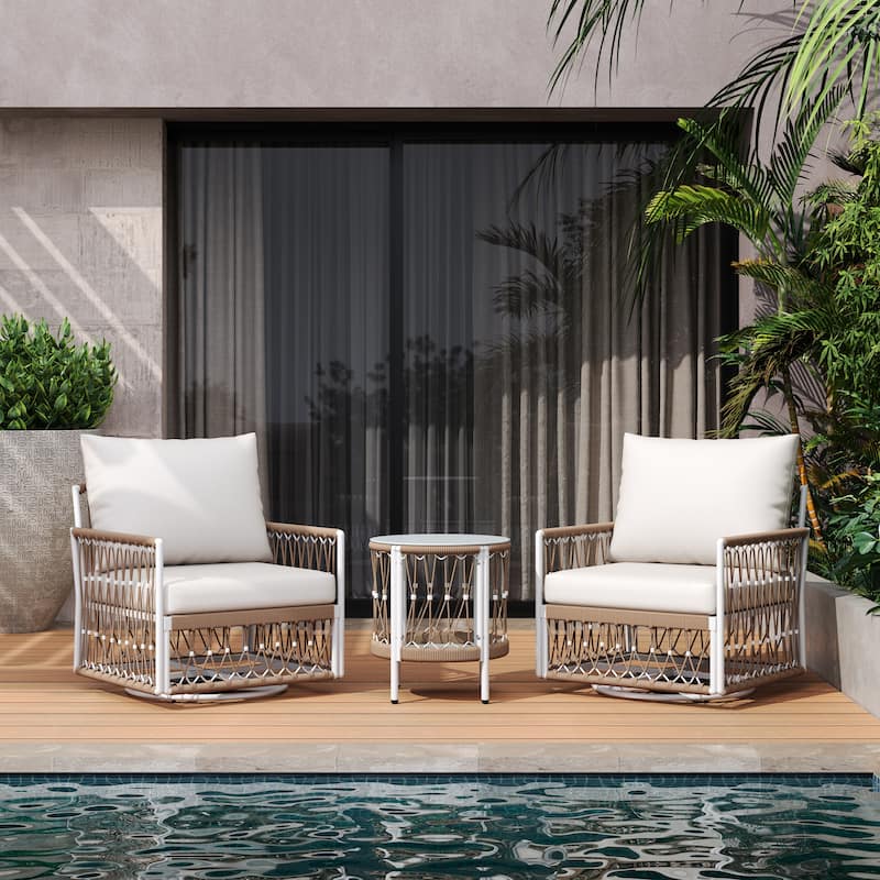 Christopher Knight Home - Arden 3-Piece Bohemian Steel Outdoor Chat Set - Natural + Beige