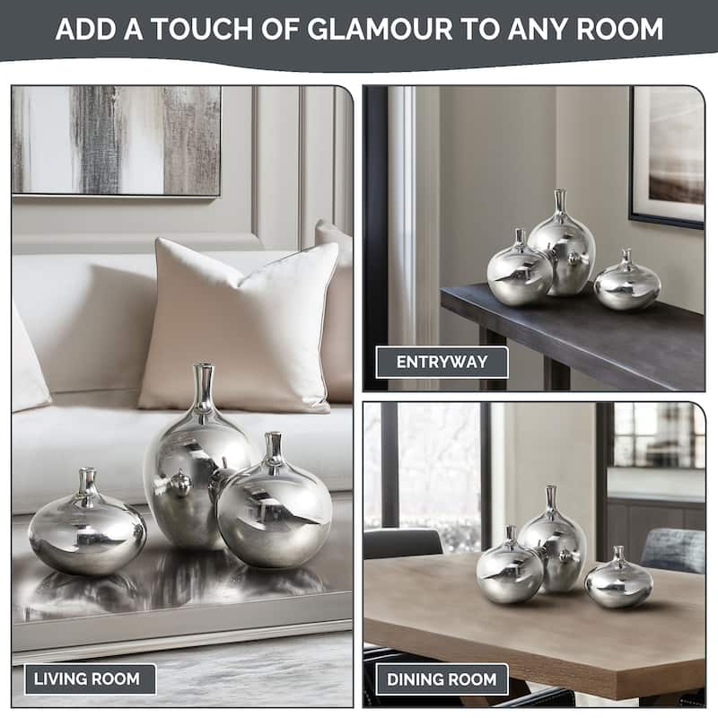Madison Park Signature Ansen Mirrored Ceramic Decorative Vases 3-piece Set - N/A