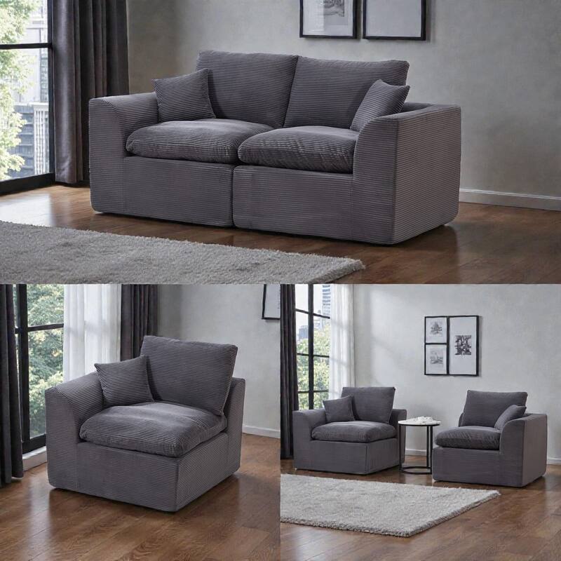 Modular Cloud Sectional Sofa, Comfy 2-Seater Corduroy Couch with Removable Covers