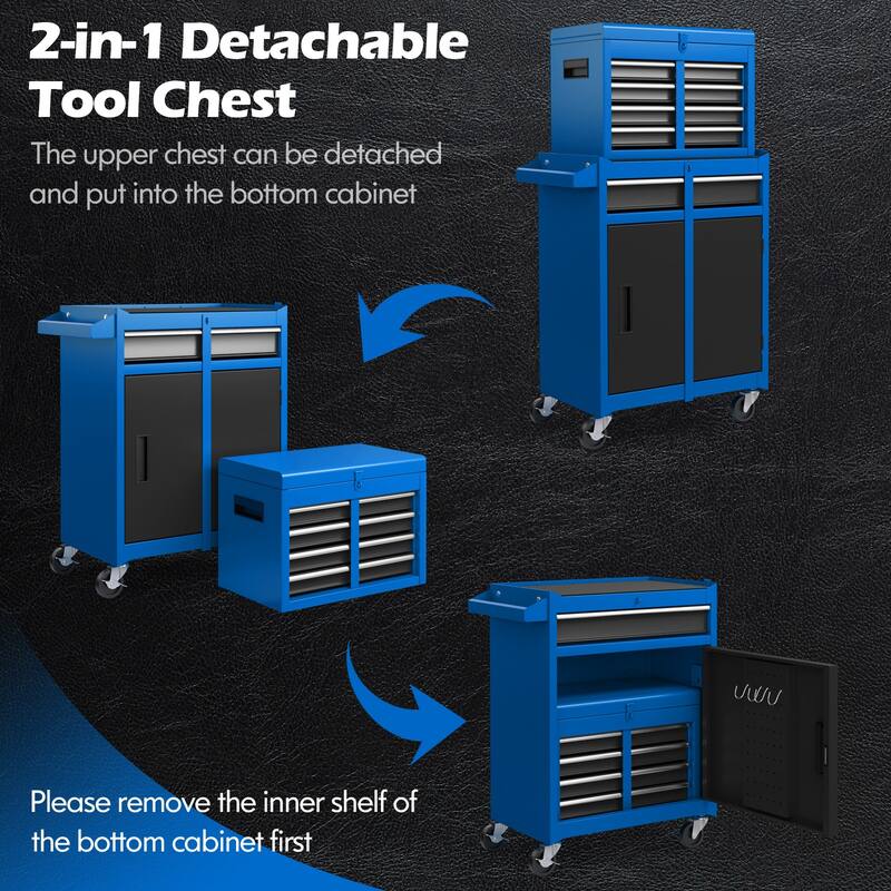 2-in-1 Tool Chest and Cabinet with 5 Sliding Drawers - 23" x 11" x 40.5"(L x W x H)