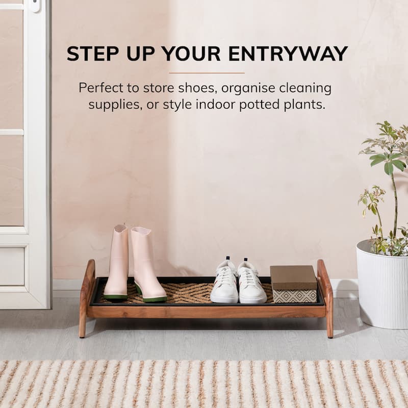 Jani Single-Tier Natural Stand 3-Pair Rubber Boot Tray.