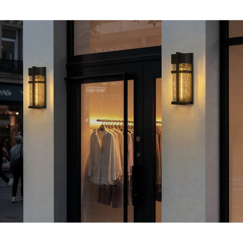 Modern Outdoor Wall Sconce with Seeded Glass - Black