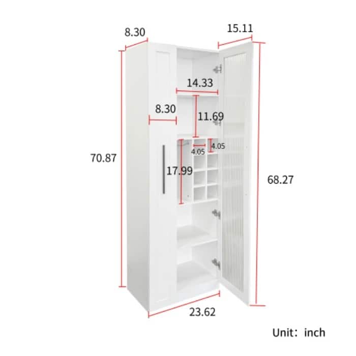 Farmhouse Kitchen Pantry Cabinet with Pull-Out Shelves, Glass Door Storage Organizer for Dining Room