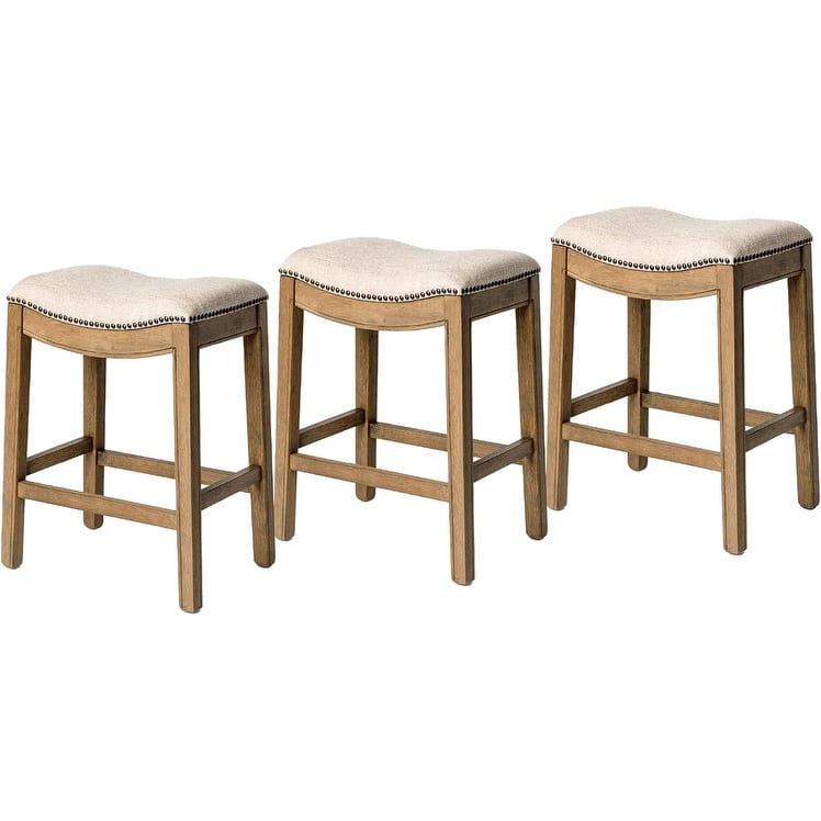 Maven Lane 26" Adrien Saddle Kitchen Counter Height Stool - Natural - Set of 3