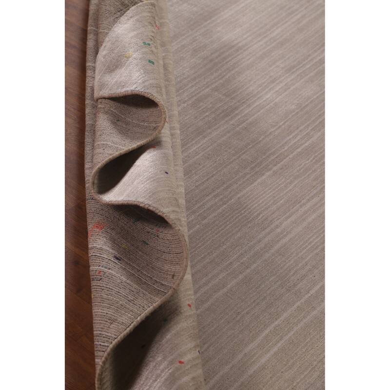 Gabbeh Area Rug Hand-Knotted Tribal Beige Wool Carpet - 7'10" x 9'8"