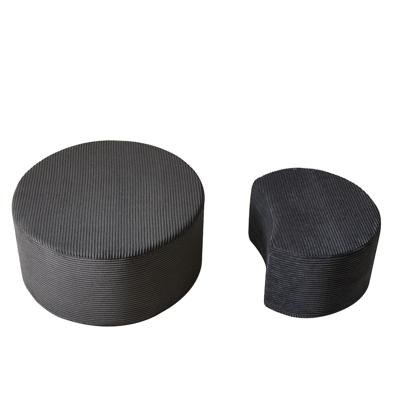 Round Nesting Coffee Table Set of 2 - Modern Upholstered Ottoman, Living Room Side Tables, No Assembly Required