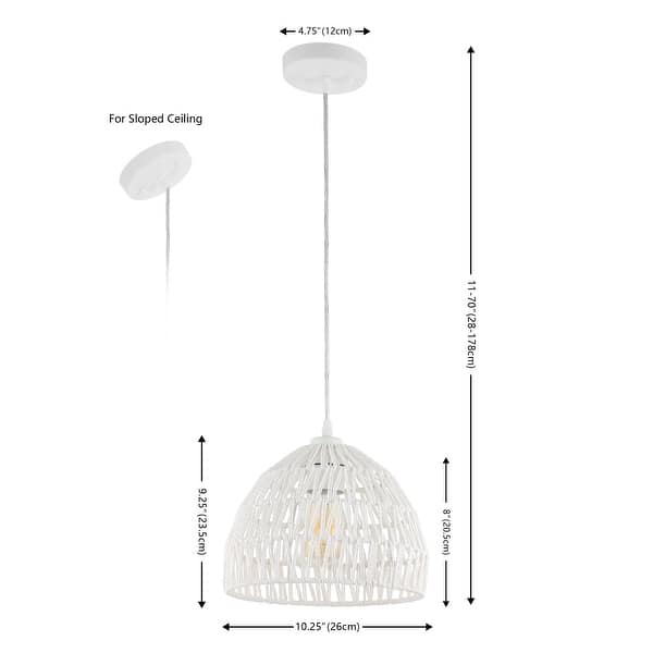 dimension image slide 11 of 19, Jigu 1-Light Woven Rattan/Iron LED Pendant, by JONATHAN Y
