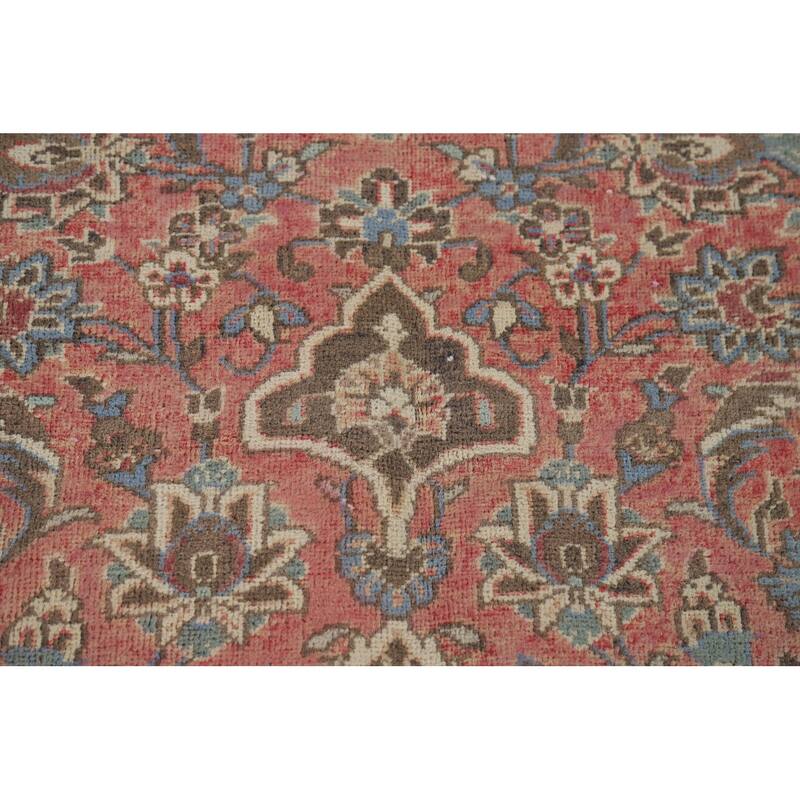 Pink Mashad Vintage Persian Area Rug Handmade Wool Carpet - 6'5" x 10'0"