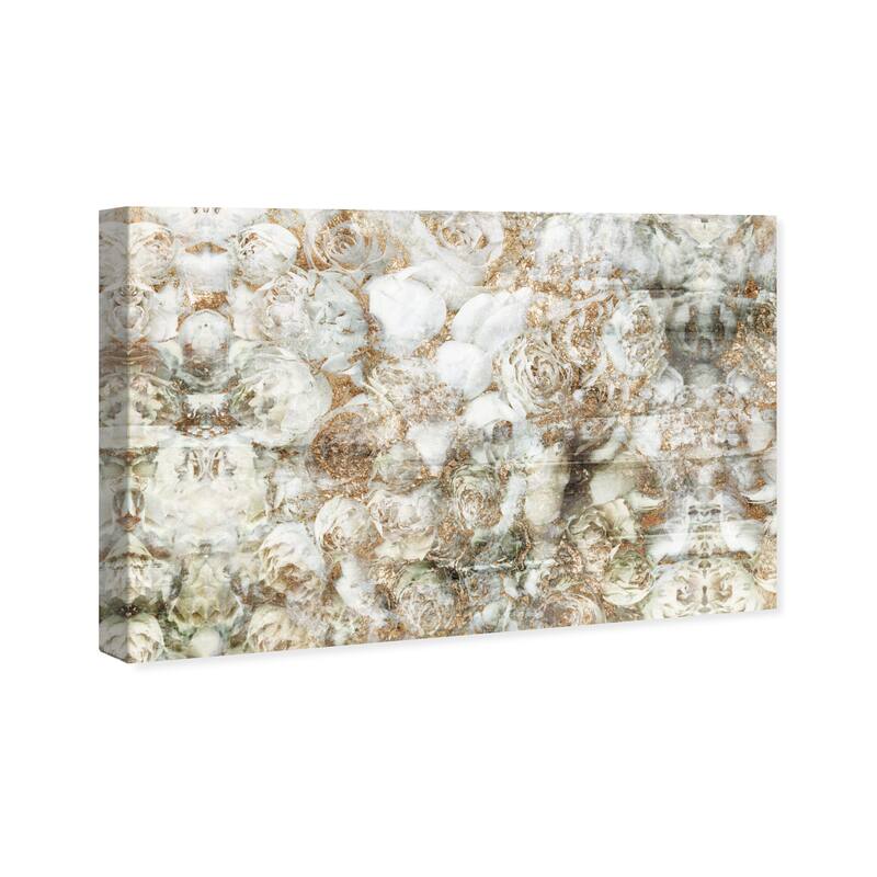 Wynwood Studio Canvas Floral and Botanical Golden White Roses Gold and Metallic Gold Traditional Wall Art Canvas Print
