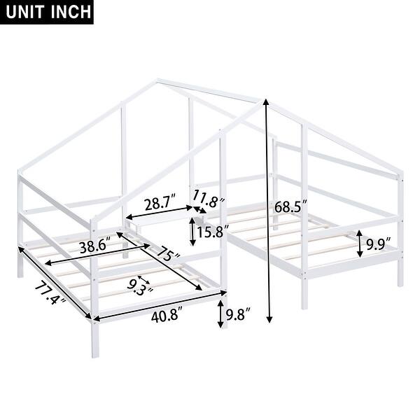 dimension image slide 0 of 2, Modern Double Twin House Beds with Center Table, Gray/White - Shared Comfort Design