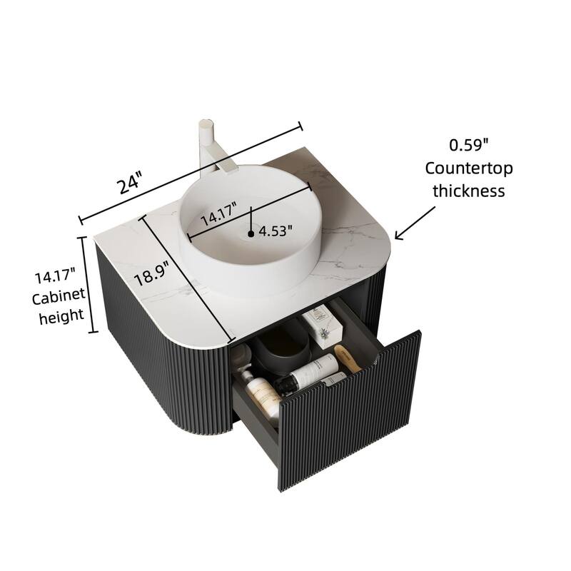 Wall Mounted Bathroom with White Round Ceramic Basin and Drawer
