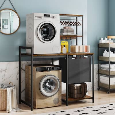 Moasis Laundry Room Organization,Over-Washer and Dryer Shelves with Removable Pull-Out Hamper