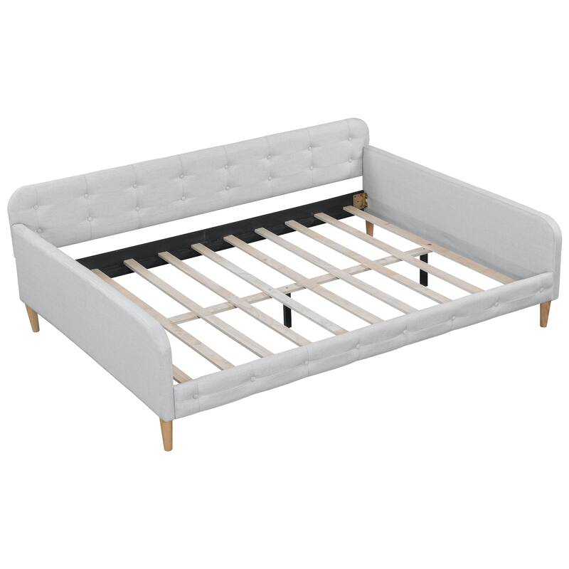 Full Size Upholstered Daybed with 4 Support Legs in Beige