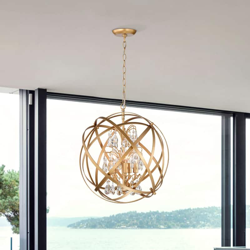 Benita Yellow-ish Gold 5-Light Metal Globe Crystal Chandelier