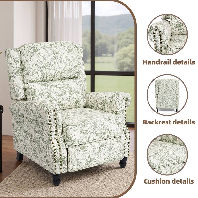 2 Set Nail-head Padded Seat Pushback Recliner Chair