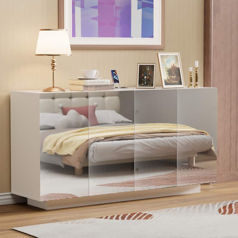 LED Illuminated Mirror 4 Doors Cabinet Modern Smart Storage Cabinet - White